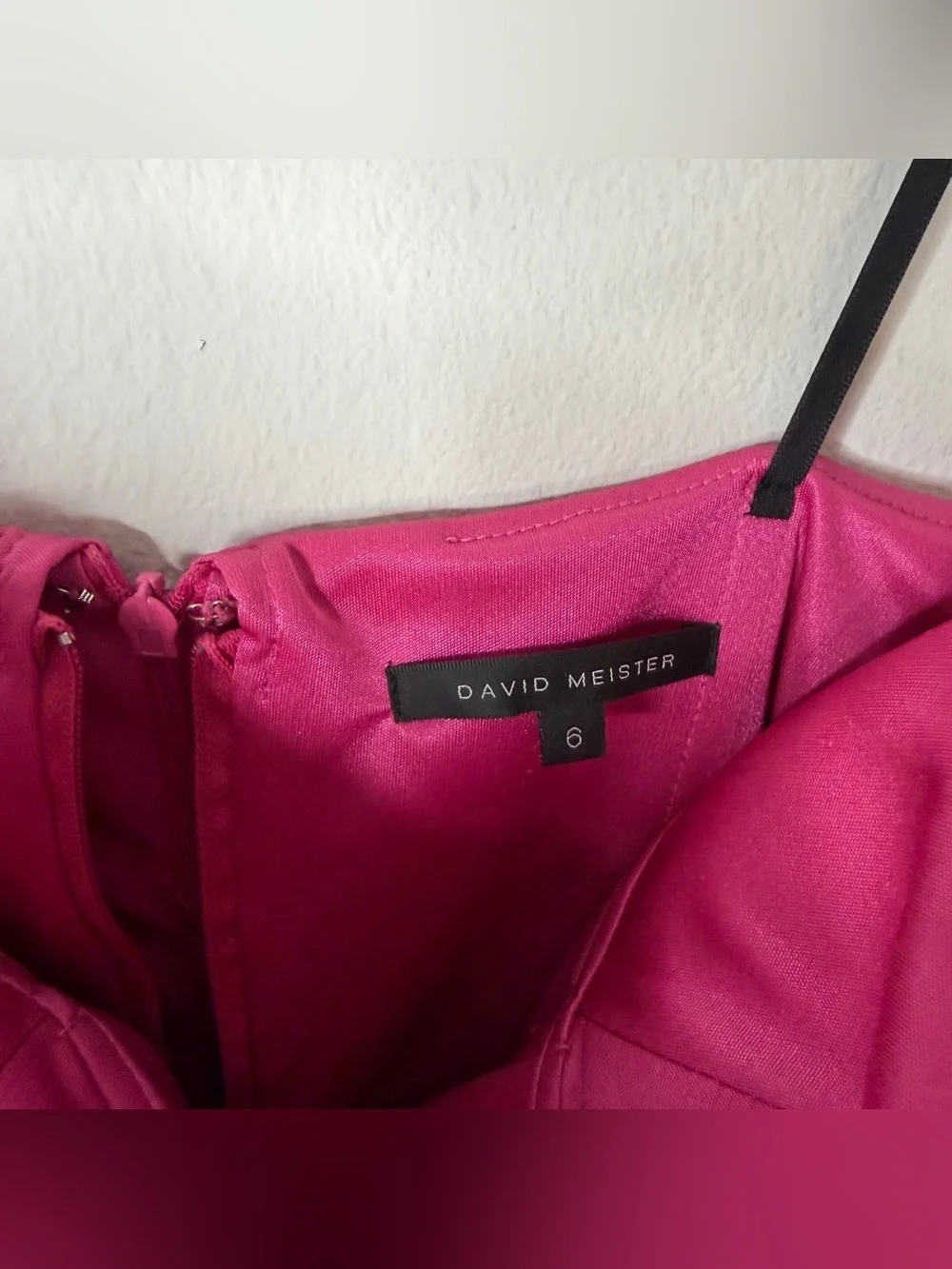 David Meister Hot Pink Satin Strapless Cocktail Dress Jewel Embellishment Size 6 - Picture 5 of 10